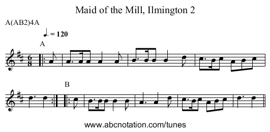 Maid of the Mill, Ilmington 2 - staff notation