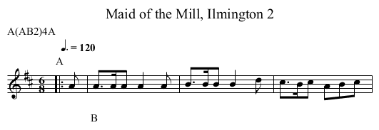 Maid of the Mill, Ilmington 2 - staff notation