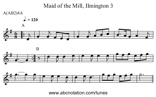 Maid of the Mill, Ilmington 3 - staff notation