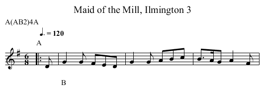 Maid of the Mill, Ilmington 3 - staff notation