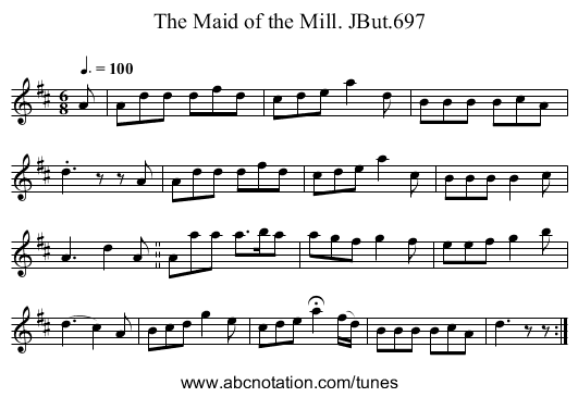 Maid of the Mill. JBut.697, The - staff notation