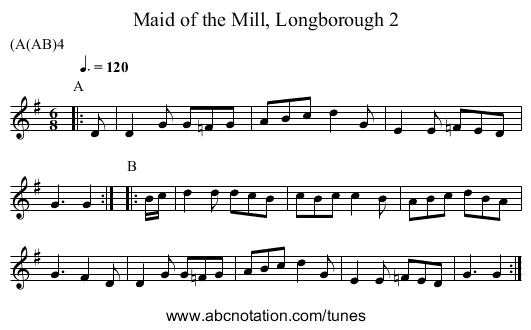 Maid of the Mill, Longborough 2 - staff notation