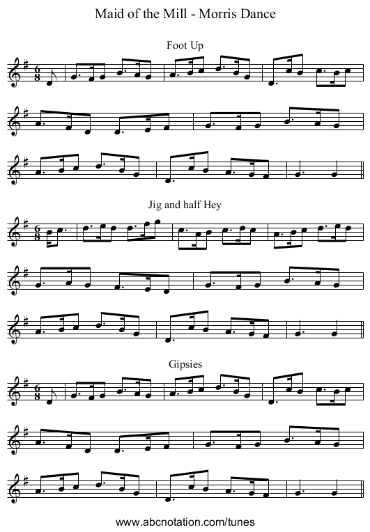 Maid of the Mill - Morris Dance - staff notation