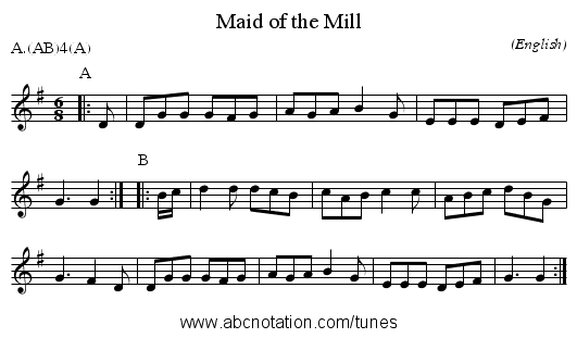 Maid of the Mill - staff notation
