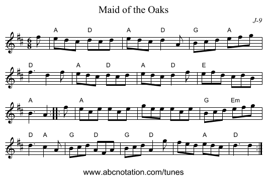 Maid of the Oaks - staff notation