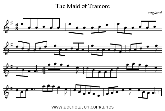 Maid of Tramore, The - staff notation