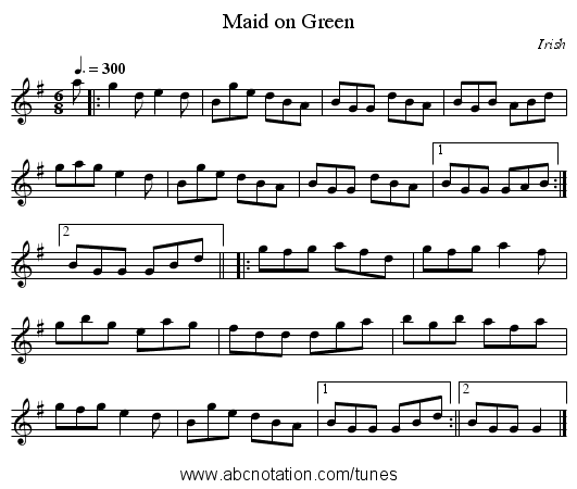Maid on Green - staff notation