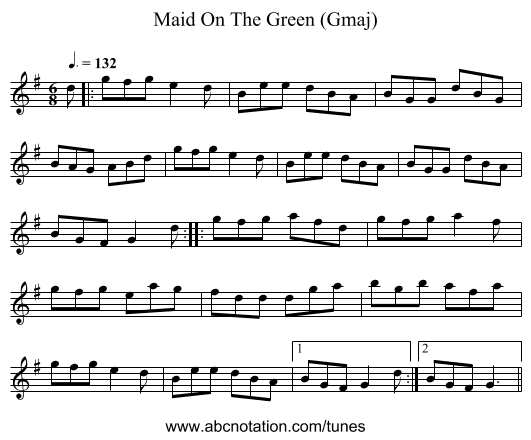 Maid On The Green (Gmaj) - staff notation