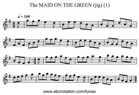 MAID ON THE GREEN (jig) (1), The - staff notation