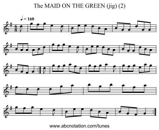 MAID ON THE GREEN (jig) (2), The - staff notation
