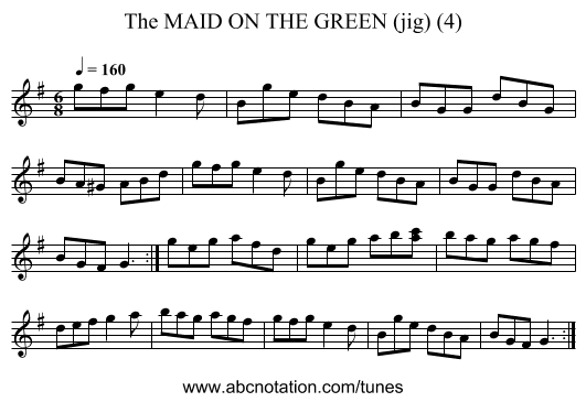 MAID ON THE GREEN (jig) (4), The - staff notation