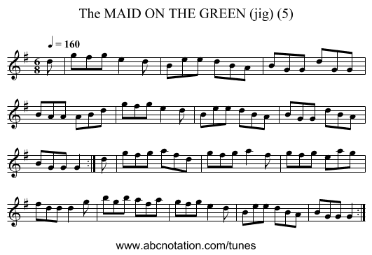 MAID ON THE GREEN (jig) (5), The - staff notation