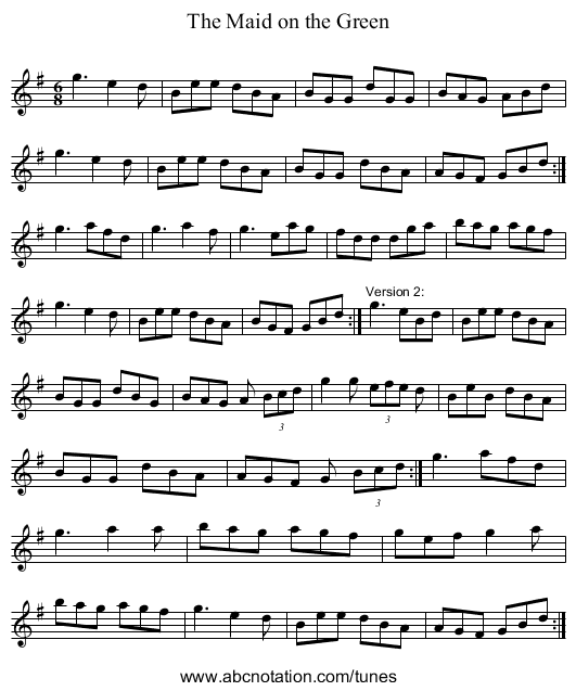 Maid on the Green, The - staff notation