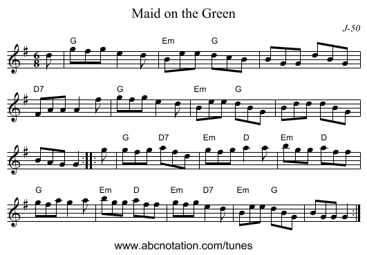Maid on the Green - staff notation