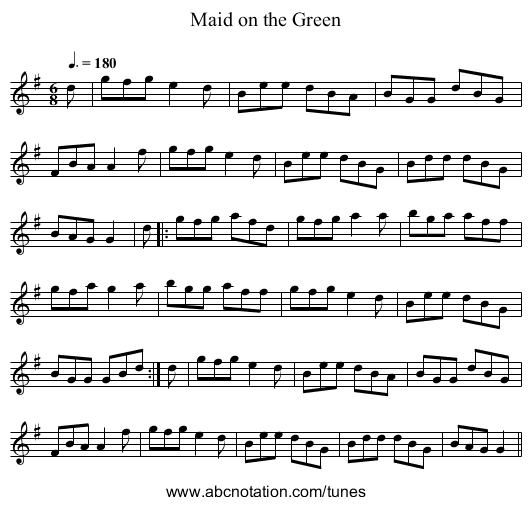 Maid on the Green - staff notation