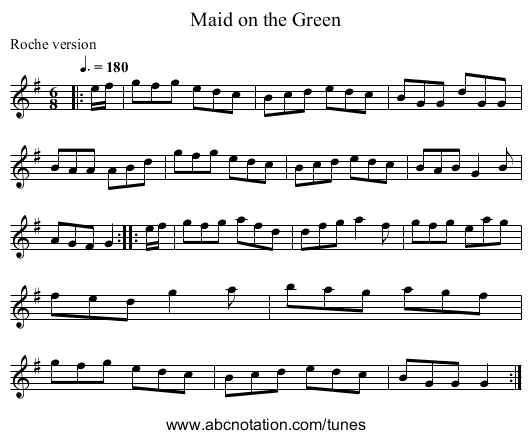 Maid on the Green - staff notation
