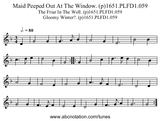 Maid Peeped Out At The Window. (p)1651.PLFD1.059 - staff notation