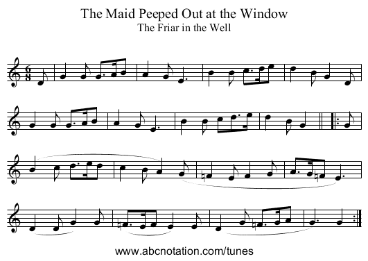 Maid Peeped Out at the Window, The - staff notation