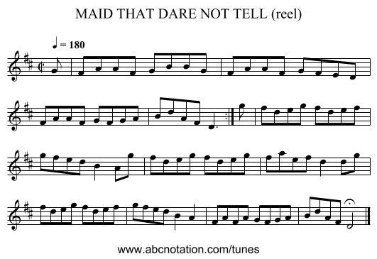 MAID THAT DARE NOT TELL (reel) - staff notation