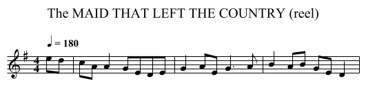 MAID THAT LEFT THE COUNTRY (reel), The - staff notation