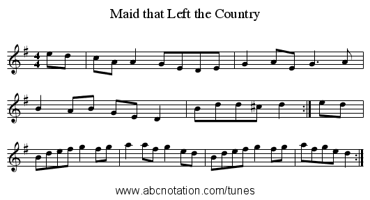 Maid that Left the Country - staff notation