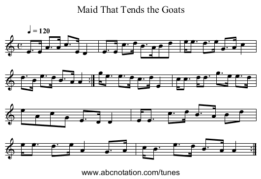 Maid That Tends the Goats - staff notation