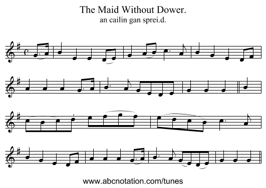 Maid Without Dower., The - staff notation
