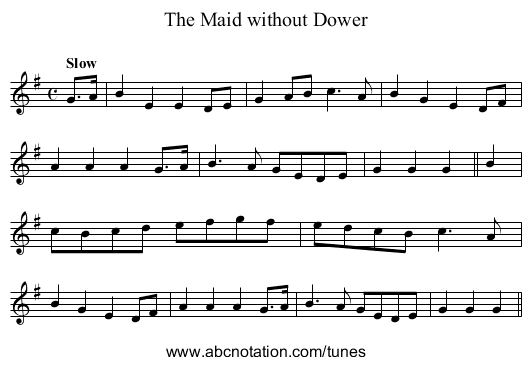 Maid without Dower, The - staff notation