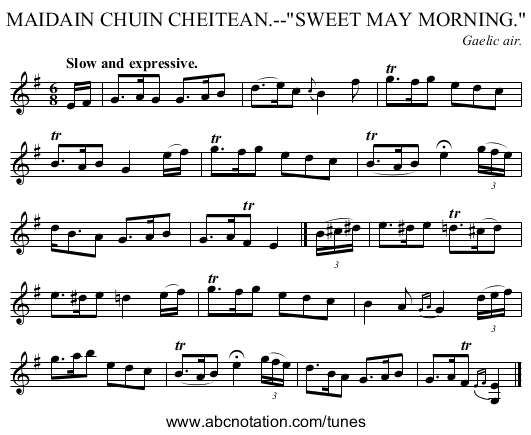 MAIDAIN CHUIN CHEITEAN.--SWEET MAY MORNING. - staff notation