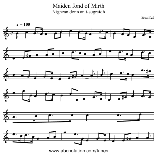 Maiden fond of Mirth - staff notation