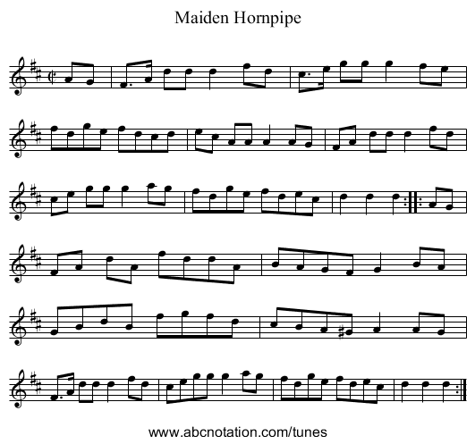 Maiden Hornpipe - staff notation