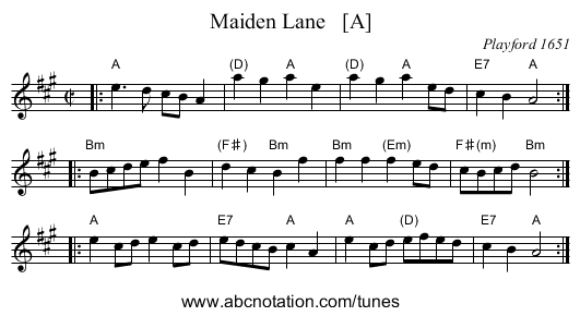 Maiden Lane   [A] - staff notation