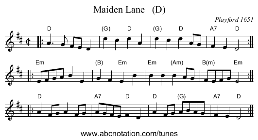 Maiden Lane   (D) - staff notation