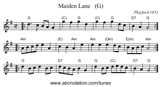 Maiden Lane   (G) - staff notation