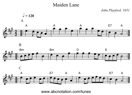 Maiden Lane - staff notation