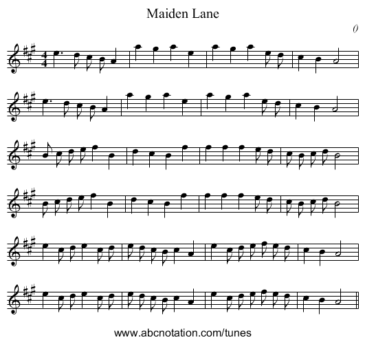 Maiden Lane - staff notation