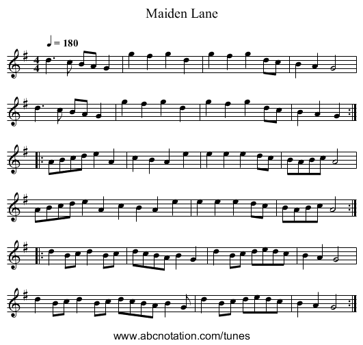 Maiden Lane - staff notation