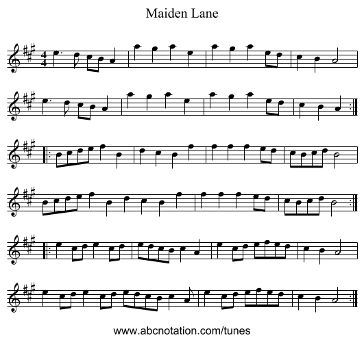 Maiden Lane - staff notation