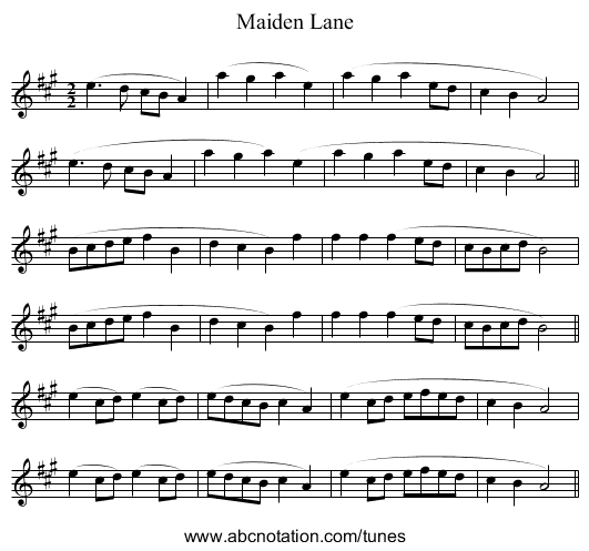 Maiden Lane - staff notation