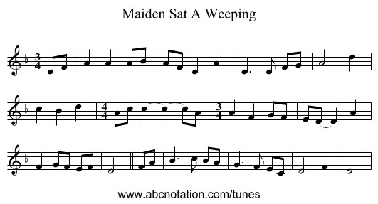 Maiden Sat A Weeping - staff notation