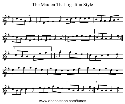 Maiden That Jigs It in Style, The - staff notation