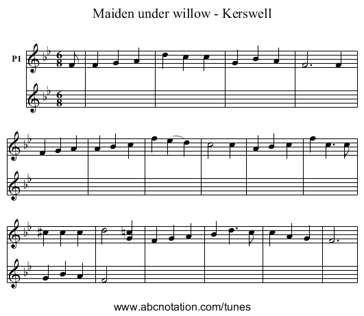 Maiden under willow - Kerswell - staff notation