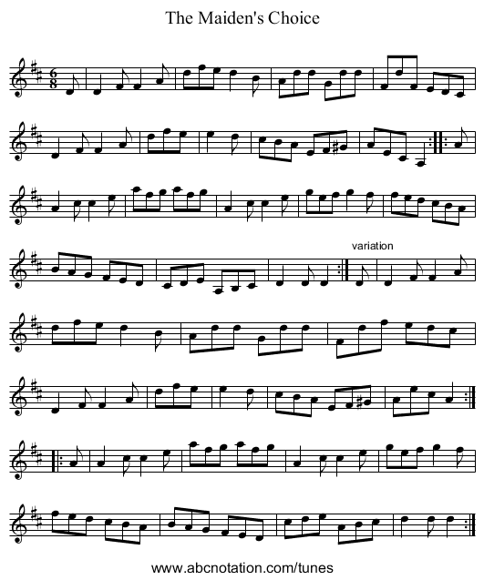 Maiden's Choice, The - staff notation