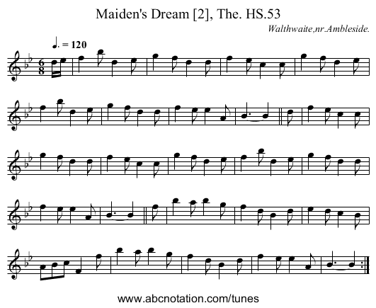 Maiden's Dream [2], The. HS.53 - staff notation