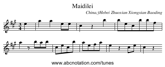 Maidilei - staff notation