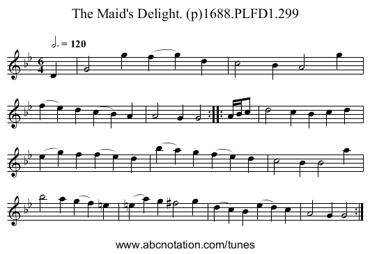 Maid's Delight. (p)1688.PLFD1.299, The - staff notation