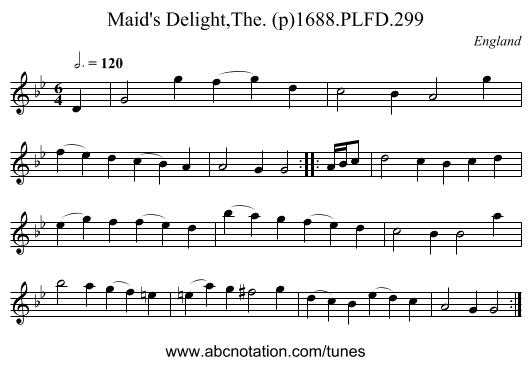 Maid's Delight,The. (p)1688.PLFD.299 - staff notation