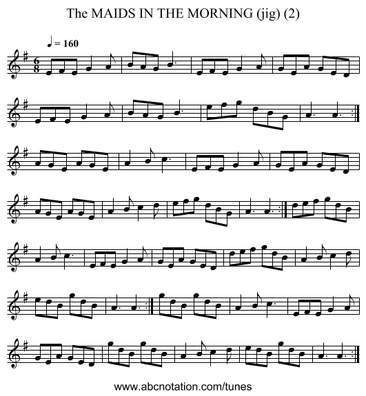 MAIDS IN THE MORNING (jig) (2), The - staff notation