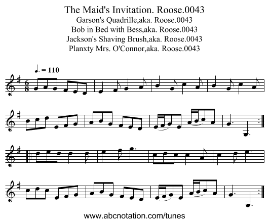 Maid's Invitation. Roose.0043, The - staff notation