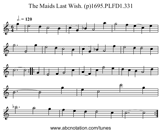 Maids Last Wish. (p)1695.PLFD1.331, The - staff notation